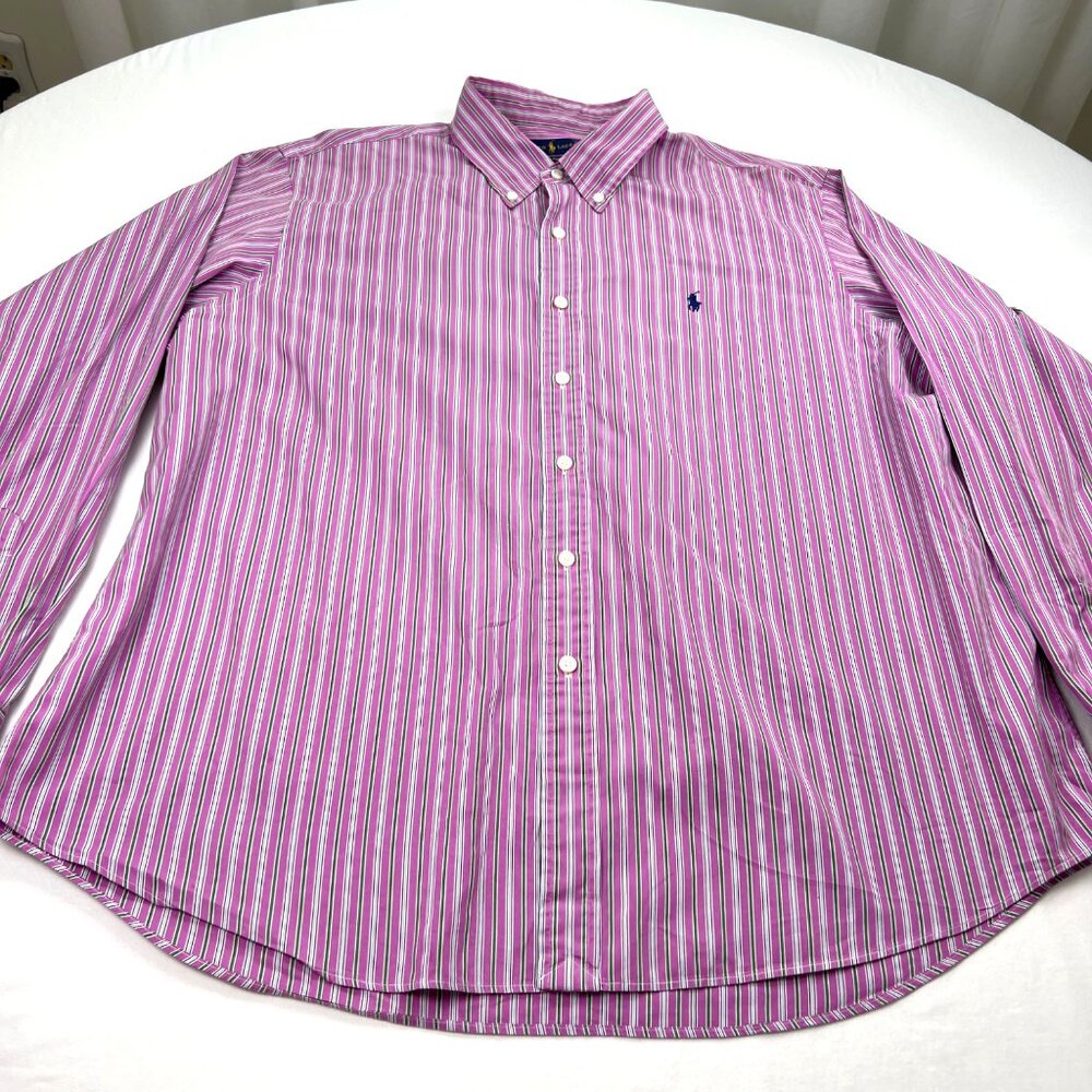 Ralph Lauren Mens 120s Poplin Striped Button-Down Shirt XXL Long Sleeve Pony - Picture 4 of 9
